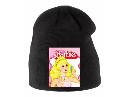 Dětská zimní čepice černá Barbie krásná a růžová