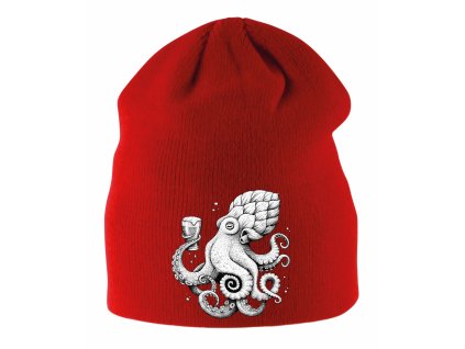 Dětská zimní čepice červená Pivo chobotnice