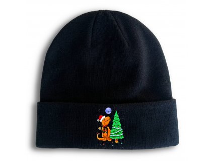 Zimní pletená čepice černá Vánoce špička stromečku