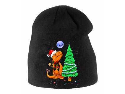 Dětská zimní čepice černá Vánoce špička stromečku