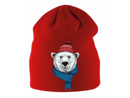 Dětská zimní čepice červená Lední medvěd zima