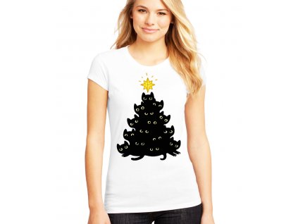dámské tričko Kočky vánoční stromeček
