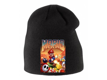 Dětská zimní čepice černá Mario doom parodie