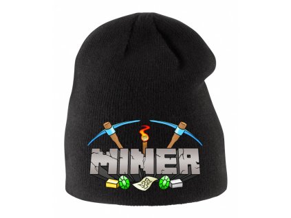 Dětská zimní čepice černá Minecraft Miner