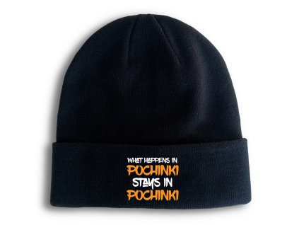 Zimní pletená čepice černá Co se stane v Pochinki, zůstane v Pochinki PUBG