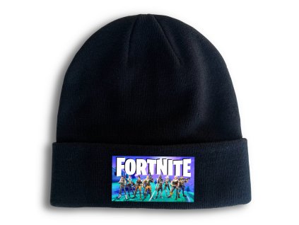 Zimní pletená čepice černá Fortnite Fan art