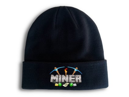 Zimní pletená čepice černá Minecraft Miner