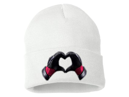 Zimní pletená čepice bílá Deadpool srdce