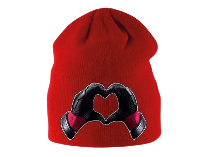 Dětská zimní čepice červená Deadpool srdce