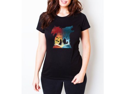 Woman tshirt black Kniha, kde se střetává oheň a led