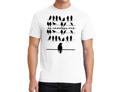Mens tshirt white Ptáci na drátě
