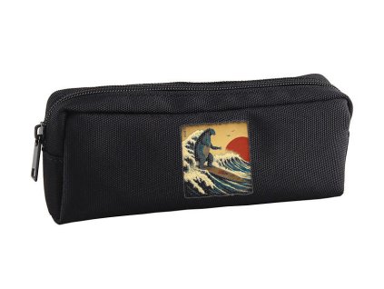 Pencil case black Surfující Godzilla v japonském stylu