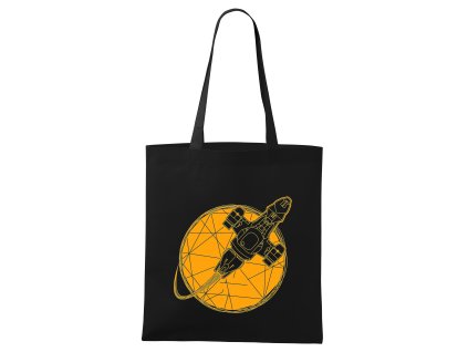 Shopping bag black Geometrie galaxie a kultovní vesmírná loď v jednom
