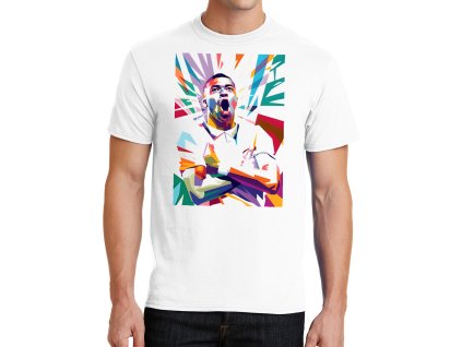 Mens tshirt white Mbappé barevná exploze