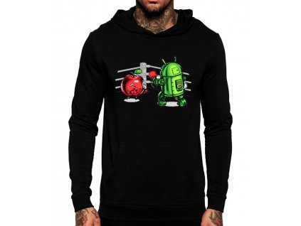černá unisex mikina s kapucí Bitka Android vs Apple