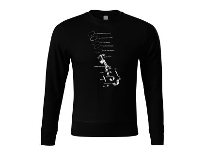 Sweatshirt black Anatomie pístu – rozkreslený motor v detailu