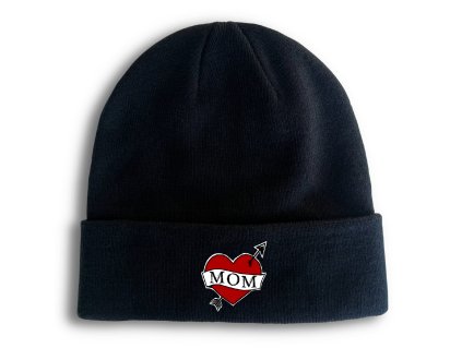 Beanie black Retro Tetování Srdce Mom
