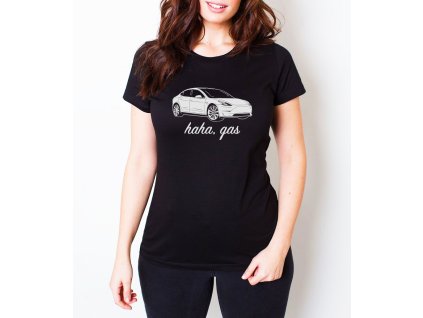 Woman tshirt black Bye‑bye benzín, hello kilowatty! EV humor