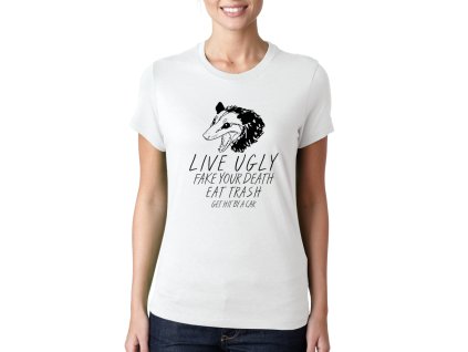 Woman tshirt white Possum Životní Motto Tvrdě