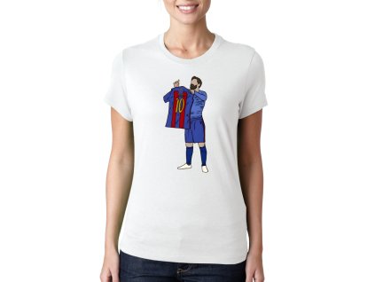 Woman tshirt white Messi Provokuje Bernabéu Dresem