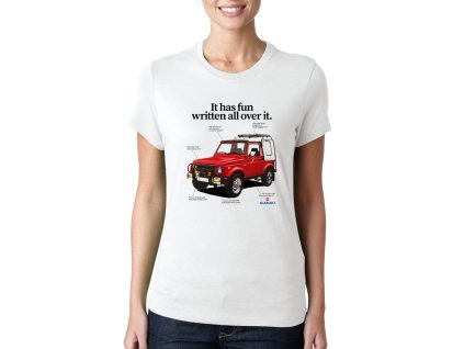 Woman tshirt white Suzuki Samurai – Malý Off‑road Král