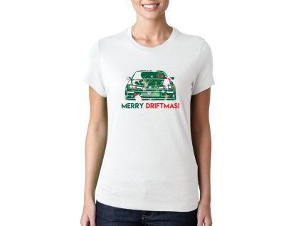 Woman tshirt white Santa Driftem Přiváží Dárky