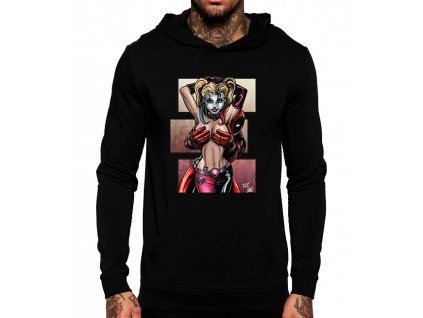černá unisex mikina s kapucí Deadpool a Harley Quinn