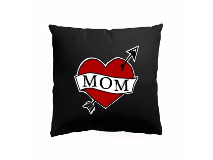Pillow black Retro Tetování Srdce Mom