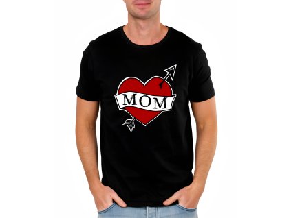 Mens tshirt black Retro Tetování Srdce Mom