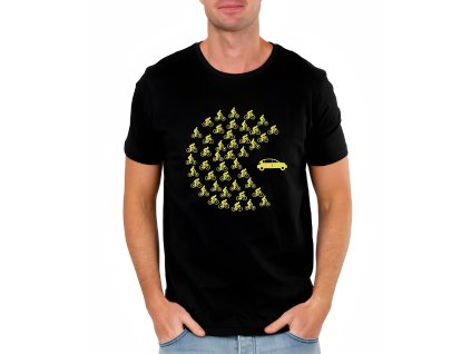Mens tshirt black Kolo vs. auto kdo vyhraje? Vtipný Pac‑Man motiv