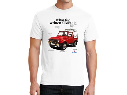 Mens tshirt white Suzuki Samurai – Malý Off‑road Král