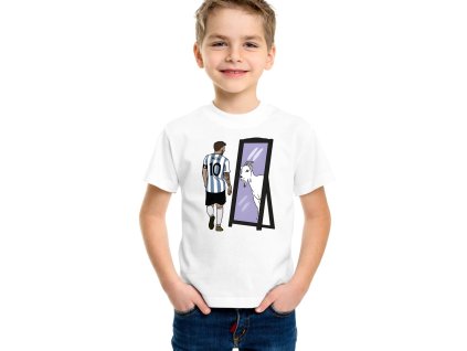 Kids tshirt white Messi Vidí V Zrcadle GOAT