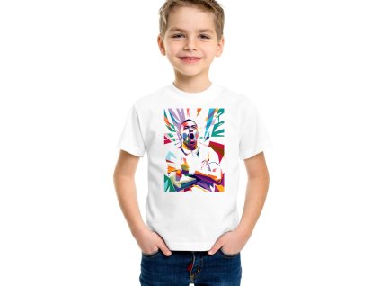 Kids tshirt white Mbappé barevná exploze