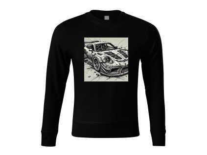 Sweatshirt black Sketch rozbitého závodního Porsche