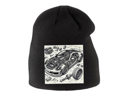Kids beanie black Technický Rozklad Porsche 911