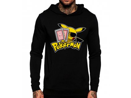 unisex černá mikina s kapucí poker, pokemon