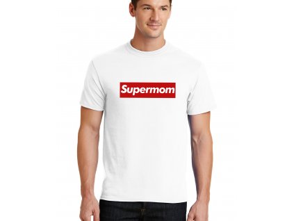 pánské bílé tričko supermom parodie supreme