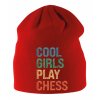 Dětská zimní čepice červená Cool holky hrají šachy