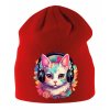 Dětská zimní čepice červená Kočička muzika