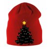 Dětská zimní čepice červená Kočky vánoční stromeček