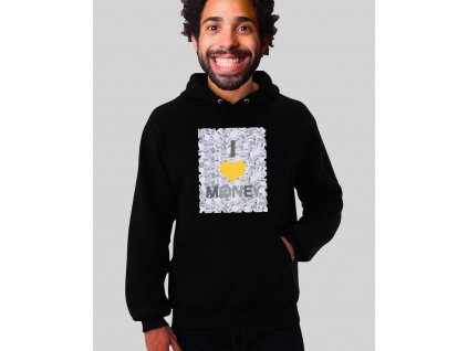 černá unisex mikina s kapucí Miluji Peníze a Sebe