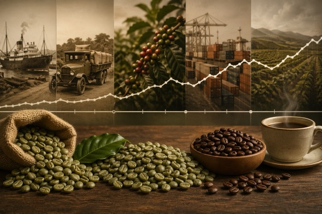 Vývoj cien zelenej kávy za posledných 100 rokov