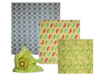 Voskovaný Ubrousek - Wrapík® - Obědový SET 3ks - Anglická dáma, Ještěrky, Kytičky