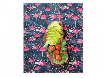 Voskovaný Ubrousek - Wrapík® - Na svačinu, zeleninu, ovoce, sýry - Plameňáci - 30x35cm