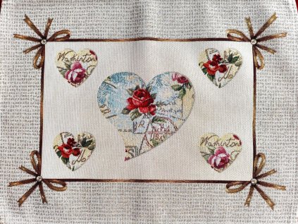 Gobelínové prostírání - Srdce s květy
