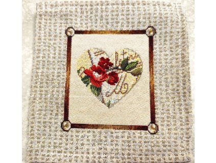 Gobelínové prostírání 20x20 - Srdce s růžičkami