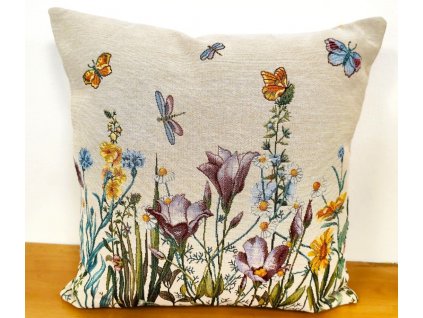 Povlak na polštář gobelín - Květy a motýlci