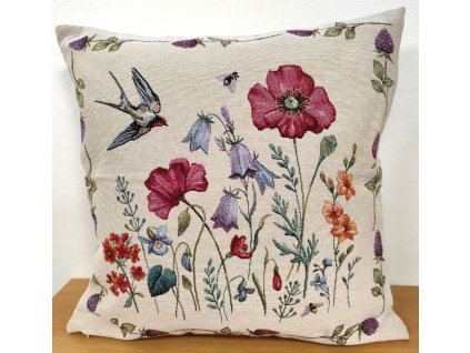 Povlak na polštář gobelín - Květy a vlaštovky