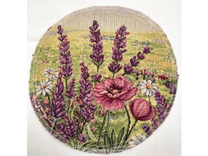 Gobelínové prostírání kulaté - Levandule s vlčím mákem