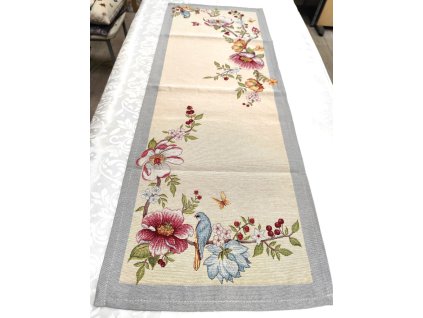 Gobelínový ubrus - Jarní květy s ptáčkem